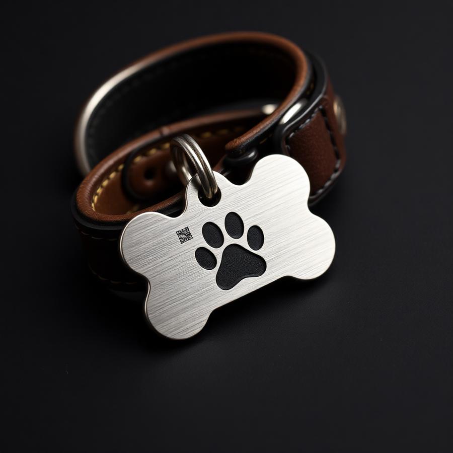 Smart NFC pet tag on a leather collar
